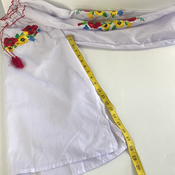 Traditional Ukrainian embroidered white blouse red tassels vyshyvanka size L - Picture 6 of 10